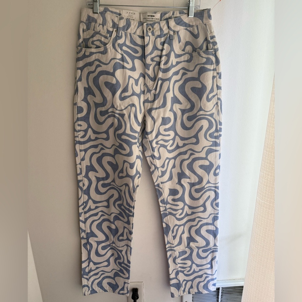 Cotton On Long Straight Wide Leg Jeans • Size 10 • Blue /White • NWT SOLD OUT